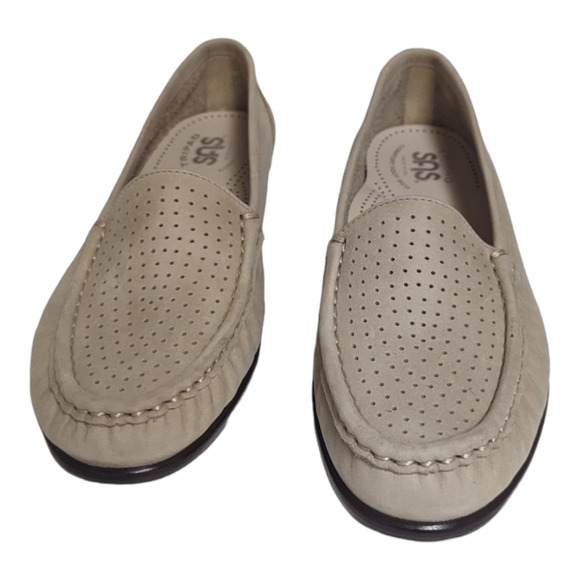 SAS Nubuck Perforated Slip On Leather Loafer Linen Color Size 7N - Picture 4 of 10